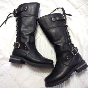 Harley-Davidson Women's Alexa Back Lace Side Zip Black Leather Motorcycle Boots